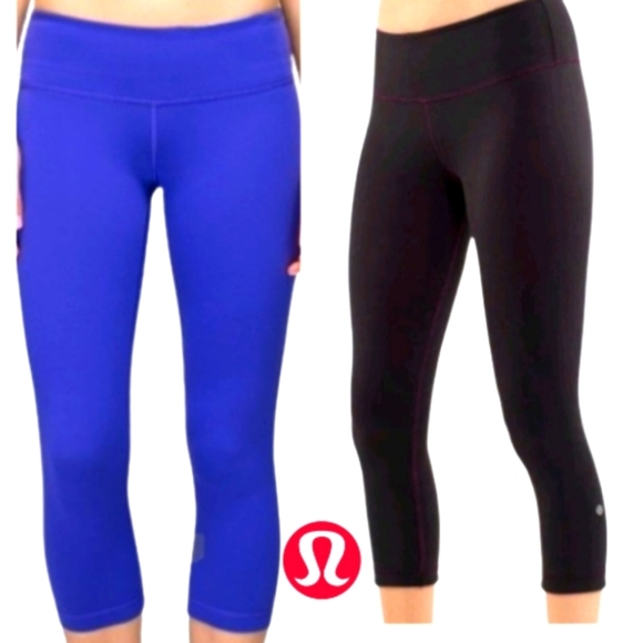 Lululemon Reversible Wunder Under Crop Leggings Size 6 Blue Reversible to Black - Picture 1 of 12